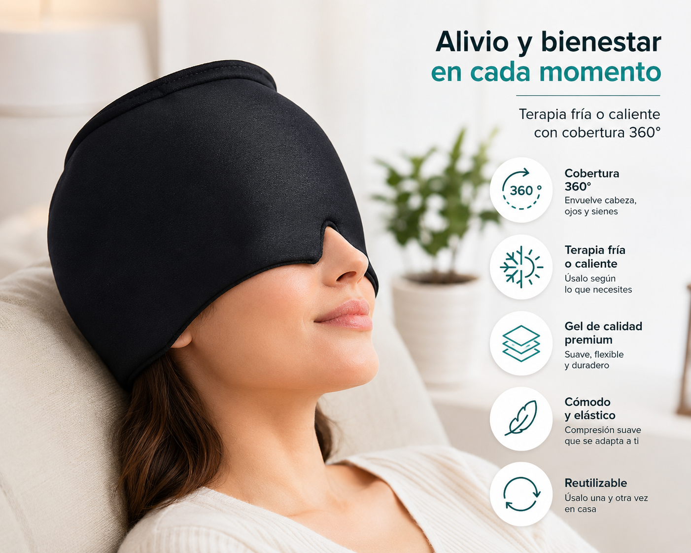 Gorro de Gel 360° | Terapia Frío & Calor para Cabeza y Migraña